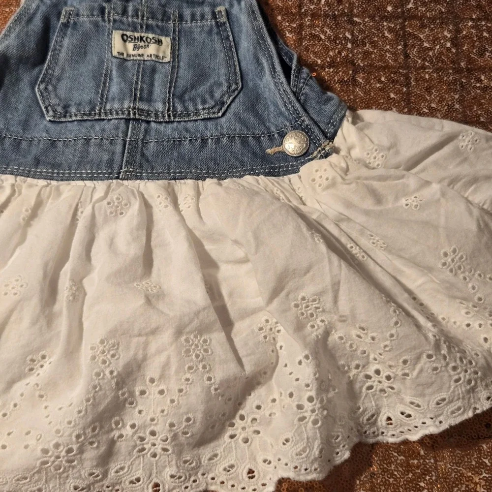 OshKosh‎ Bgosh Girls Denim Dress Overalls Eyelet Skirt Size 2T